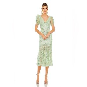 MAC DUGGAL green embellished midi dress